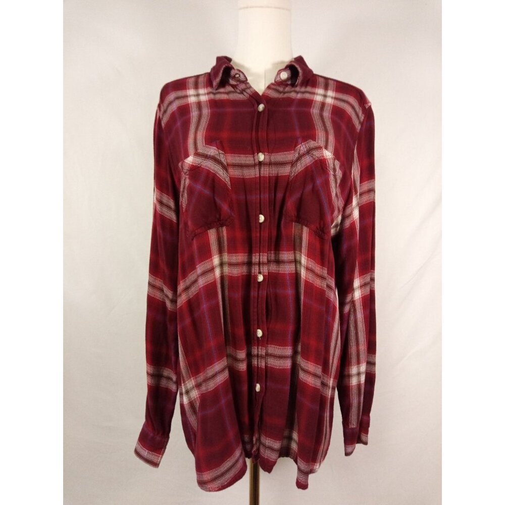 Mossimo Women's Red White Blue Plaid Button-Down Shirt Size Large